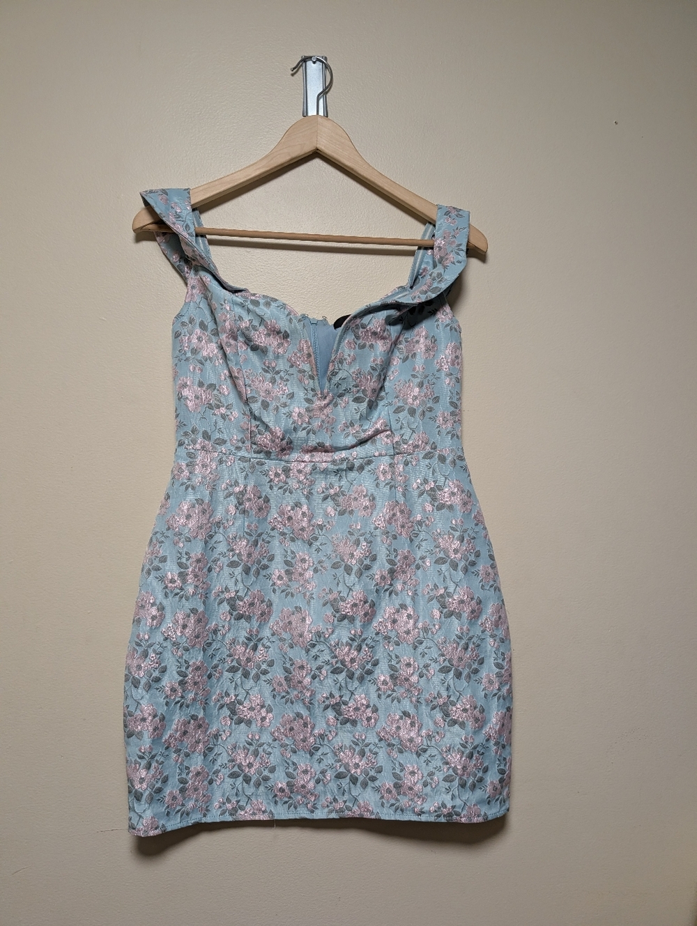 Lulus Blue Floral Jacquard Mini Dress Size M